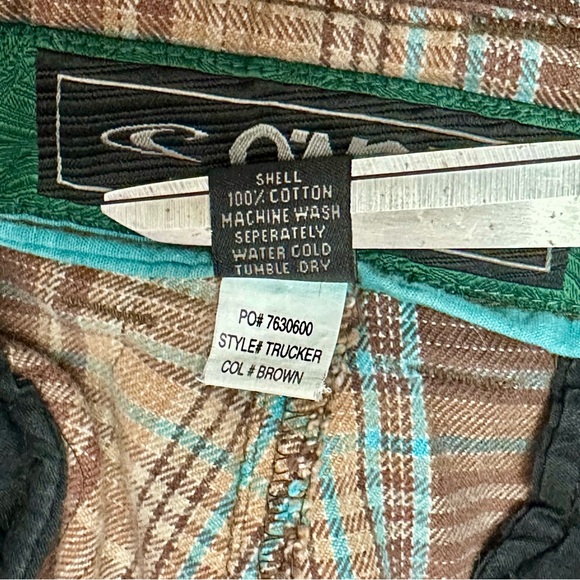 O’Neill Mens Brown and Blue Plaid Cotton Trucker Shorts Sz 38 Skater Summer Surf - Picture 9 of 10
